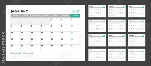 Fotografía 2021 calendar planner set for template corporate design week start on Monday