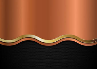 Wall Mural - abstract copper and golden wave line stripes on black background. luxury style.