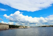 
Saint Petersburg  View From The Bridge To The Neva River Cloudy Sky