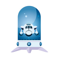 Poster - Isolated white robot cartoon in glass sphere vector design