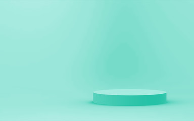 3d green bright cylinder podium minimal studio background. Abstract 3d geometric shape object illustration render. Display for food natural product.