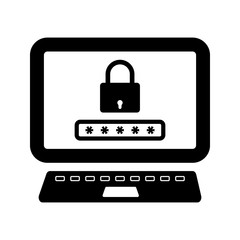 Computer security icon. Desktop computer security shield icon. Computer password icon