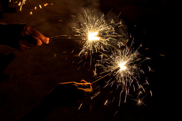 Canvas Print - womens celebrating with fire crackers