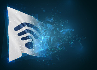 Wall Mural - 3d vector mesh flag of wi-fi wave, virtual abstract 3D object from triangular polygons on a blue background