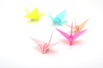 Wall Mural - Origami paper cranes on white