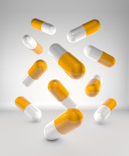Medicine Capsules On White Background. 3D Illustration