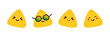 Set, collection of cute smiling nachos, tortilla chips characters for snacks or mexican food design.
