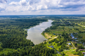 Wall Mural - A large reservoir near the village of Ushakovka, Ivanovo region on a summer day.