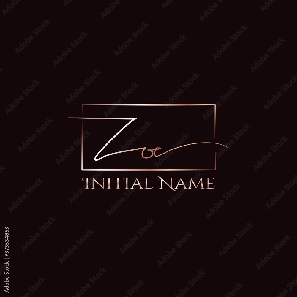 Zoe Hand Lettering Zoe Gold Rose Beauty Initial letter logo sign. Handwriting calligraphic ...