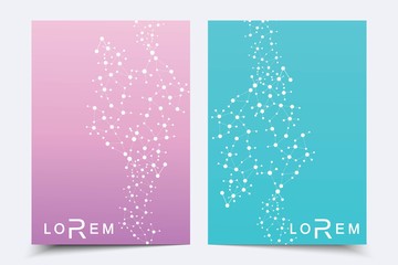 Wall Mural - scientific brochure design template. vector flyer layout, molecular structure with connected lines a