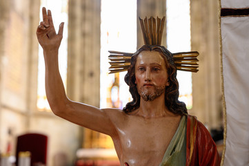 Statue of the Risen Jesus Christ Displayed During the Paschal Season.  St Martin's Cathedral in Bratislava, Slovakia. 2020/05/20.  