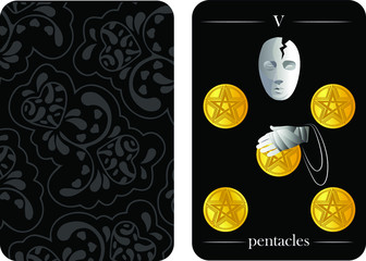 tarot cards 5 pentacles vector shirt card pattern