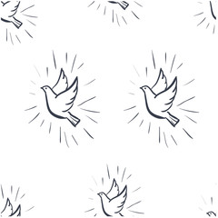 Seamless pattern doodle dove fly