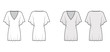 © Vectoressa - Kaftan dress technical fashion illustration with deep V-neck, batwing elbow sleeves, above-the-knee length oversized. Flat apparel template front back white grey color. Women men unisex top CAD mockup