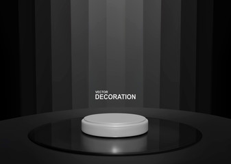 Vector minimal scene . Podium for cosmetic product presentation. Abstract background with geometric podium platform in black and whitecolors. Template for design, presentation, advertisement.