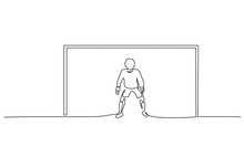 Football Goalkeeper Boy Stands At Goal. One Line Drawing