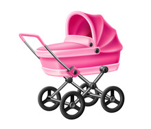 Vector 3d Baby Strolle Pink Baby Carriage Pram