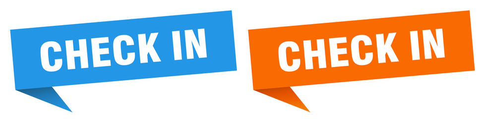 Wall Mural - check in banner sign. check in speech bubble label set