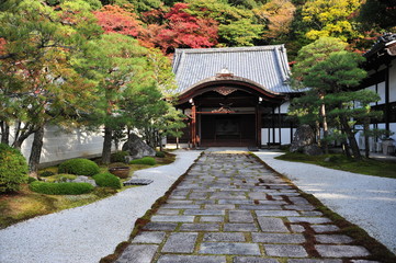 Traditional old japan temple in autumn background. 