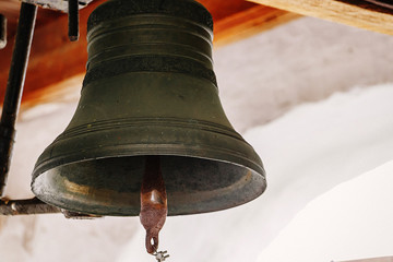 Old bells on church tower. Religious symbol