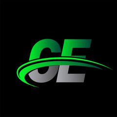 initial letter GE logotype company name colored green and black swoosh design. vector logo for business and company identity.