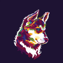 Illustration Vector Graphic Wpap Of Dog Siberian Husky. Pop Color