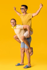 Sticker - Happy gay couple on color background