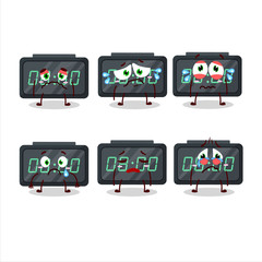 Wall Mural - Digital alarm clock cartoon character with sad expression