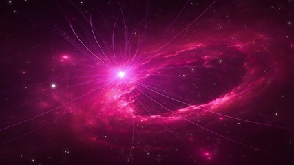 Wall Mural - video of universe flyby. camera moves towards a celestial object seen at a distance while stars flyb
