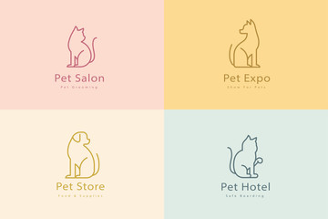 Elegant dog and cat line icons