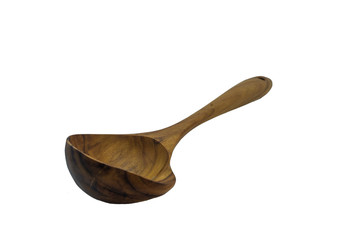 Wooden Teak Soup spoon isolated on  background  top viwe