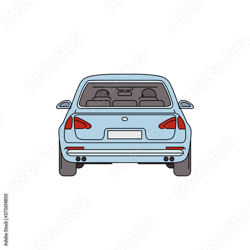 Cuadros en Lienzo Light blue car from back view - cartoon drawing of empty automobile vehicle