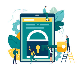 Wall Mural - vector colorful illustration, the concept of protecting computer data for a web page, coding, progra
