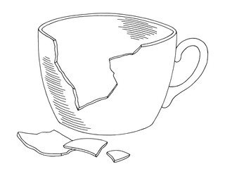 Broken cup graphic black white sketch illustration vector