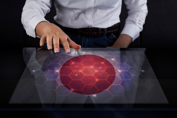 Poster - Business woman touching screen with Japan flag