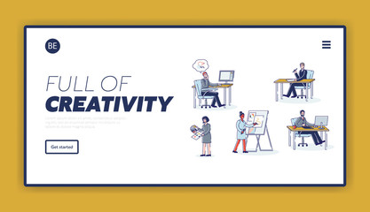 Team of graphic designers working. Creative website or mobile app development landing page