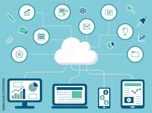 クラウドのイラスト ビジネス It Pc データ 共有 バックアップ かっこいい スタイリッシュ Stock ベクター Adobe Stock
