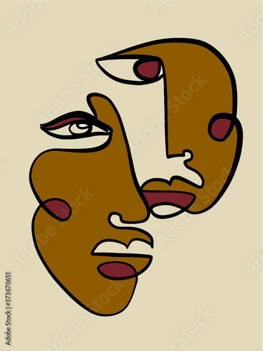 Dekoracja na wymiar  streszczenie-linia-ciagla-twarz-wspolczesny-rysunek-w-nowoczesnym-stylu-kubizmu-portret-kobiety