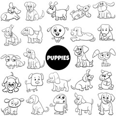  black and white cartoon puppy dog characters big set