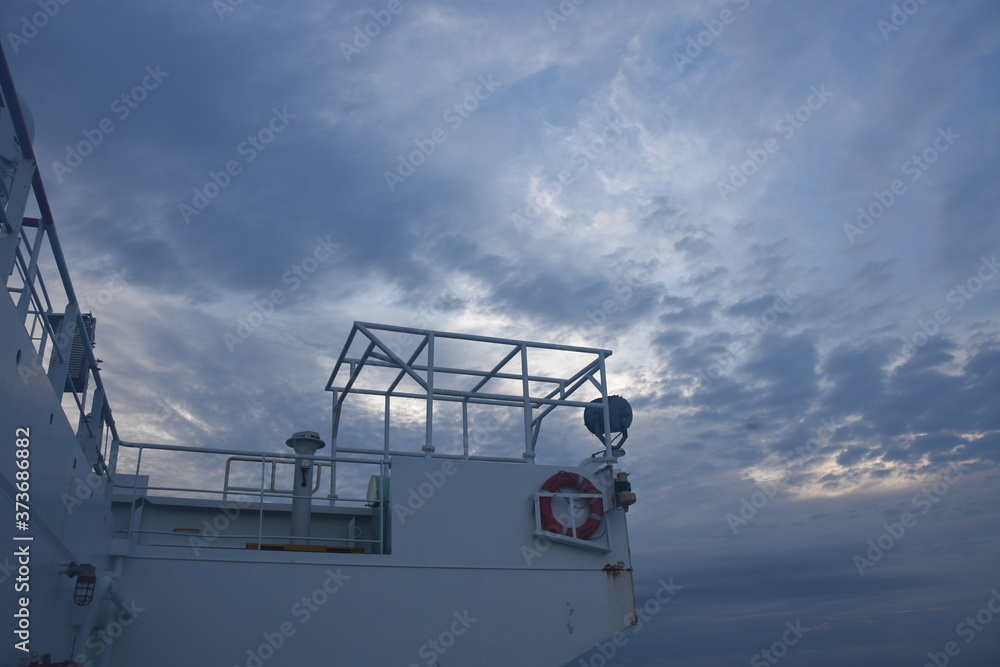 Starboard side wing of navigational bridge of cargo container vessel ...