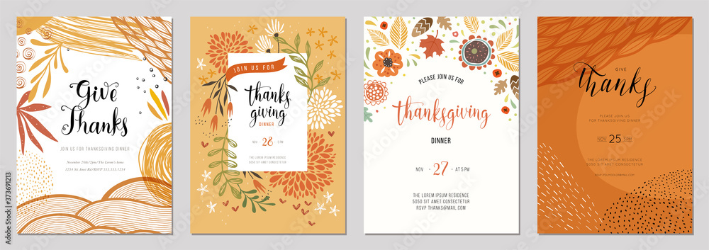 Trendy abstract Thanksgiving templates. Good for invitation, card, flyer, cover, banner, placard and brochure. - obrazy, fototapety, plakaty 