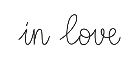 Wall Mural - in love phrase handwritten by one line. mono line vector text element isolated on white background. 