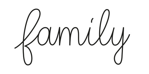 Wall Mural - family phrase handwritten by one line. mono line vector text element isolated on white background. s