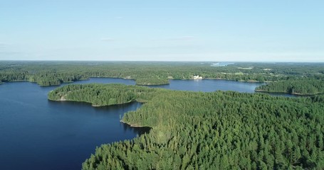 Wall Mural - Aerial view of beautiful lake with islands and green forests in Finland on a sunny summer day. 	