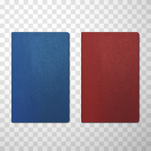 Passport Covers Blue And Red Realistic Mockups. International Or National Documents.