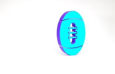 Poster - Turquoise American Football ball icon isolated on white background. Rugby ball icon. Team sport game symbol. Minimalism concept. 3d illustration 3D render.