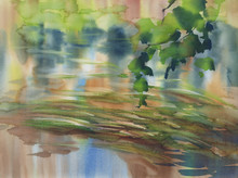 Autumn Landscape With A Pond Watercolor Background