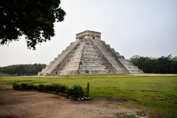 One of the new wonders of the world the pyramid of Chitzen Itza in the morning