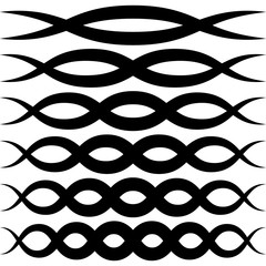 Wall Mural - Set wave patterns for decoration, vector wave intersecting stripes macrame elegant squiggle, elements of calligraphy