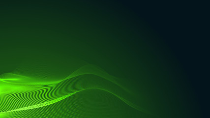 Wall Mural - dot green wave light screen gradient texture dark background. abstract technology big data digital b
